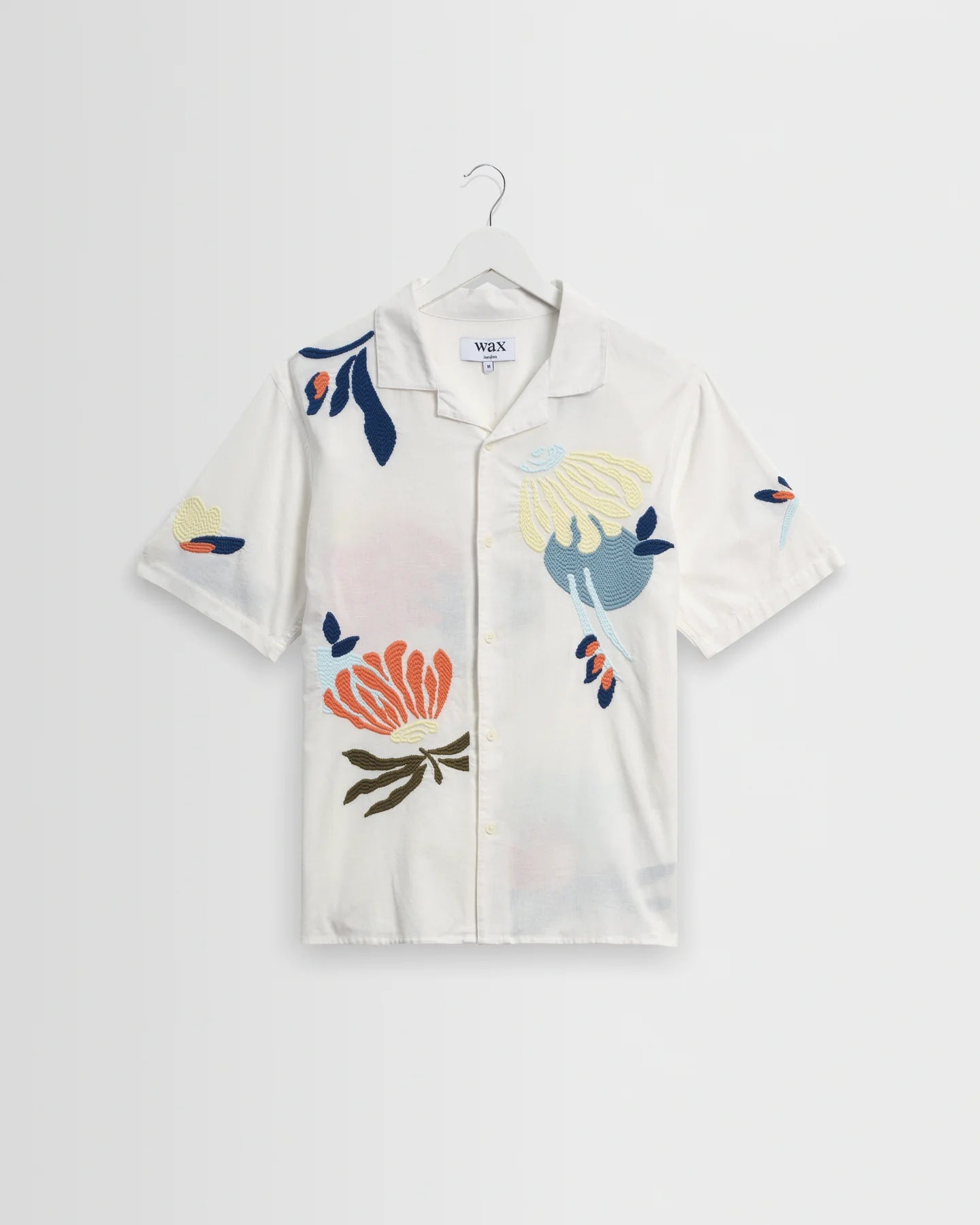 WAX London, Didcot Flower Embroidered Short-Sleeve Shirt, Ecru & Multicolour