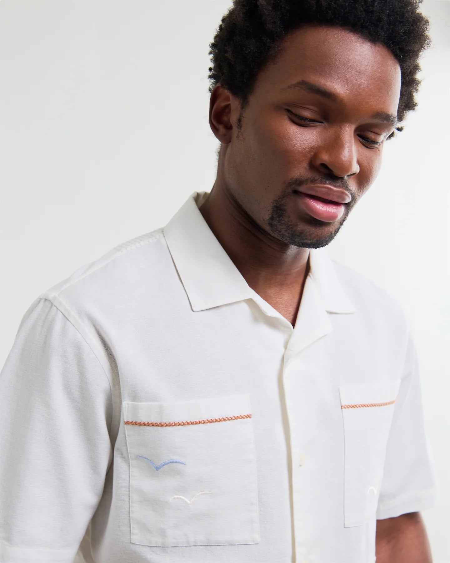WAX London, Didcot Summer Applique Short-Sleeve Shirt, Ecru