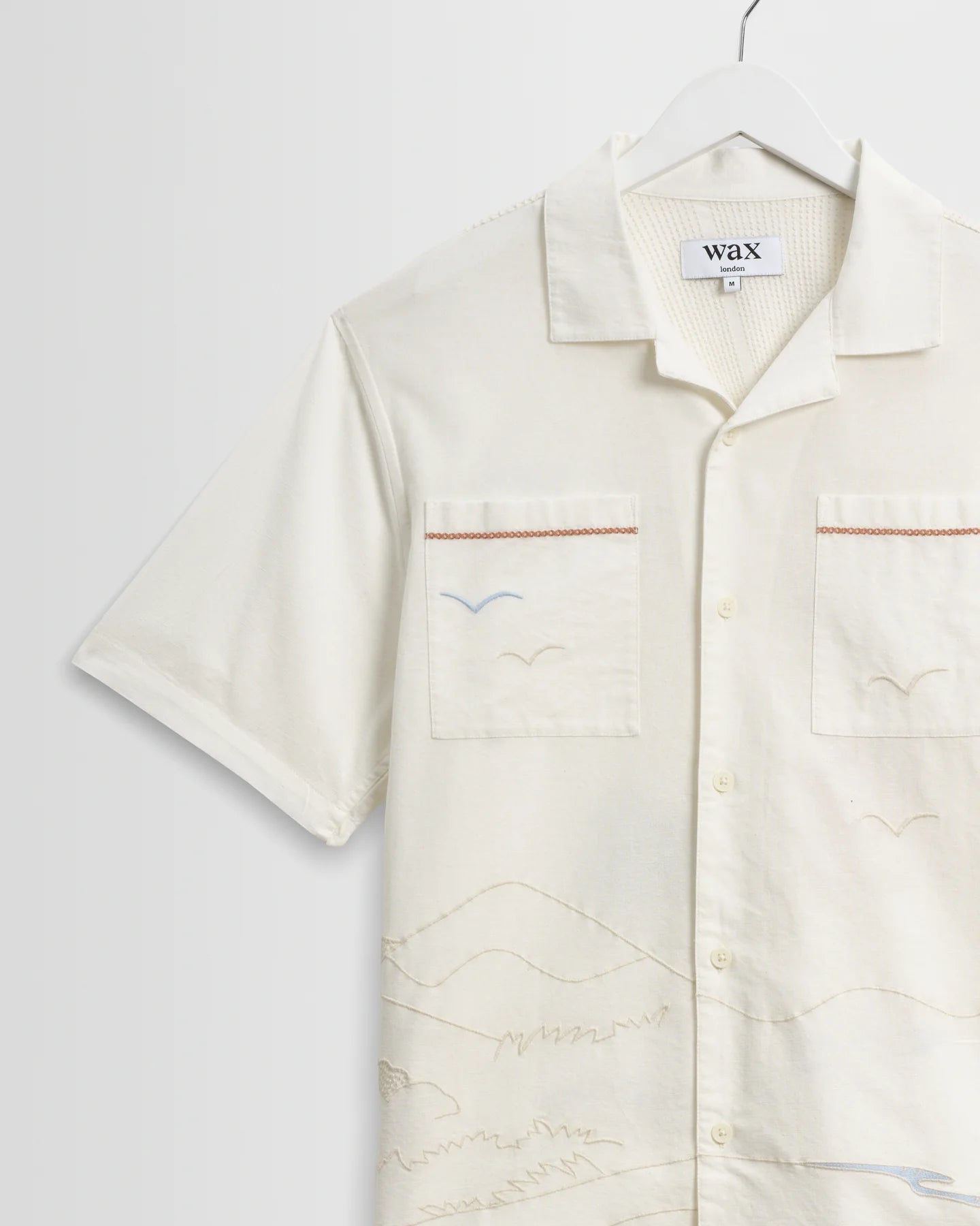 WAX London, Didcot Summer Applique Short-Sleeve Shirt, Ecru