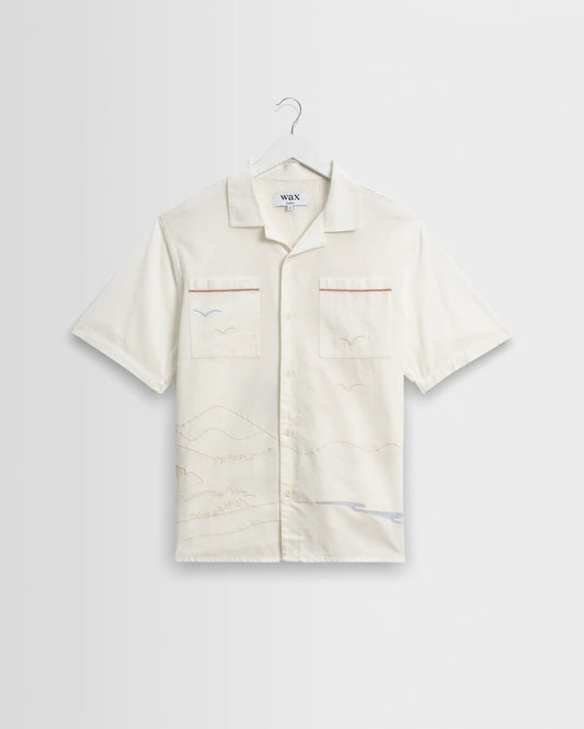 WAX London, Didcot Summer Applique Short-Sleeve Shirt, Ecru