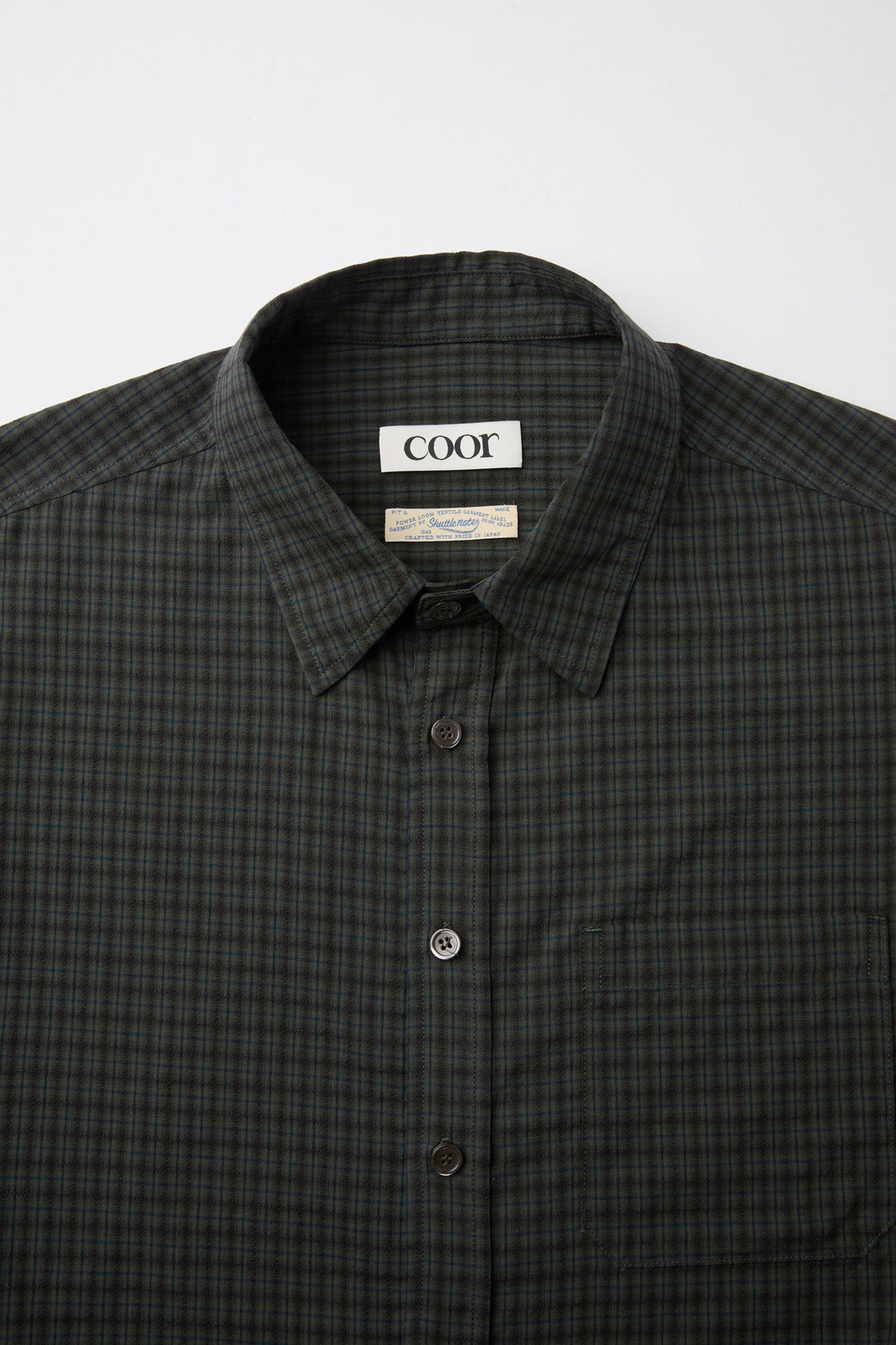COOR,  plaid seersucker check shirt, Green