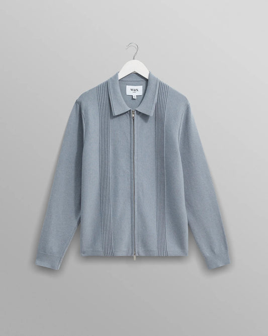 WAX London, Lennox Milano Stripe Knitted Polo, Grey Blue