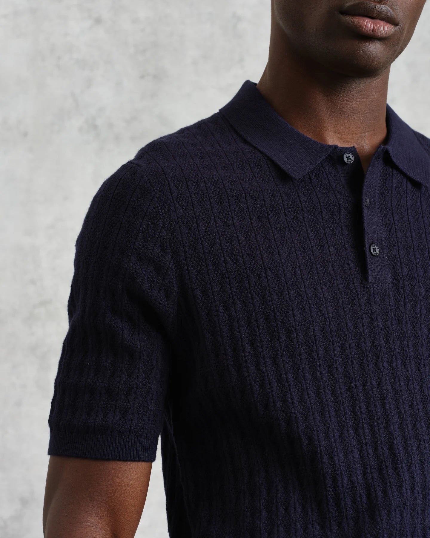 WAX London, Naples Stripe Knitted Polo, Navy