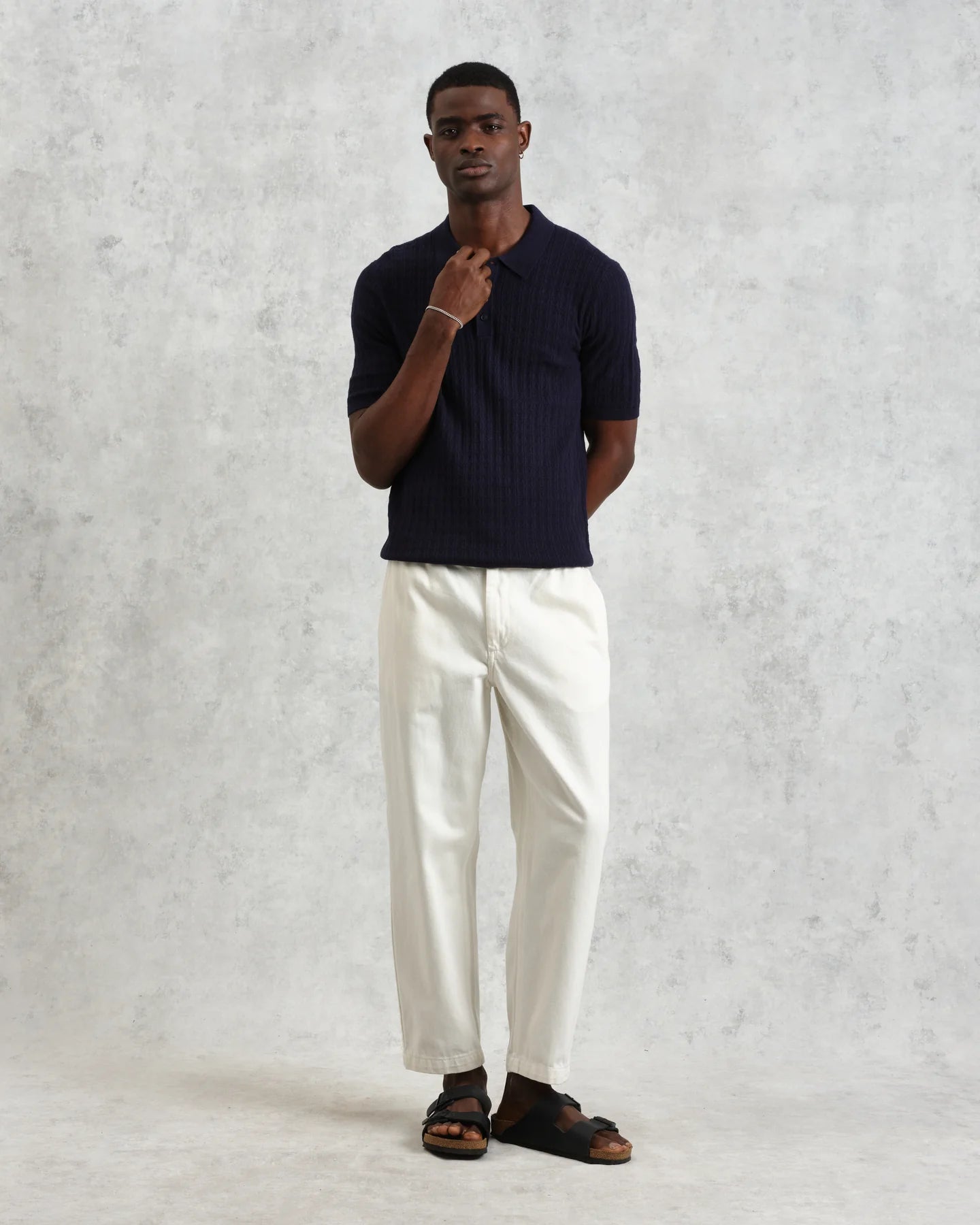 WAX London, Naples Stripe Knitted Polo, Navy