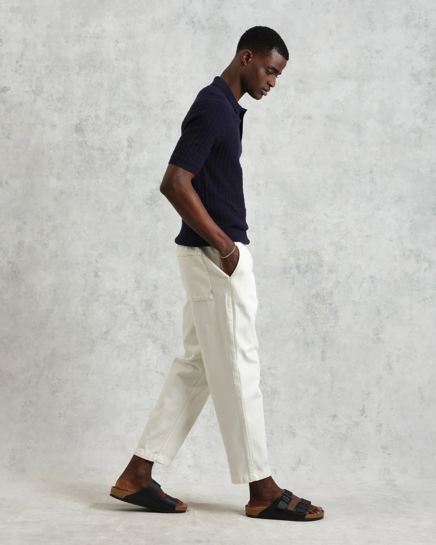 WAX London, Naples Stripe Knitted Polo, Navy