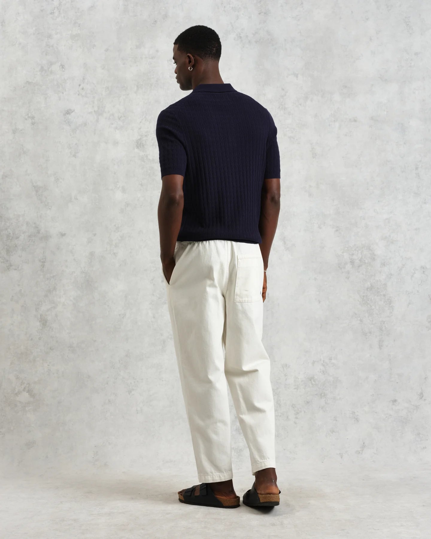 WAX London, Naples Stripe Knitted Polo, Navy