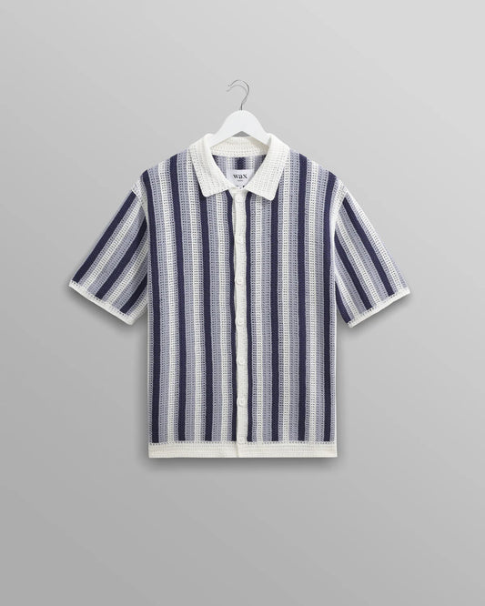 WAX London, Porto Shirt, Stripe Crochet Blue