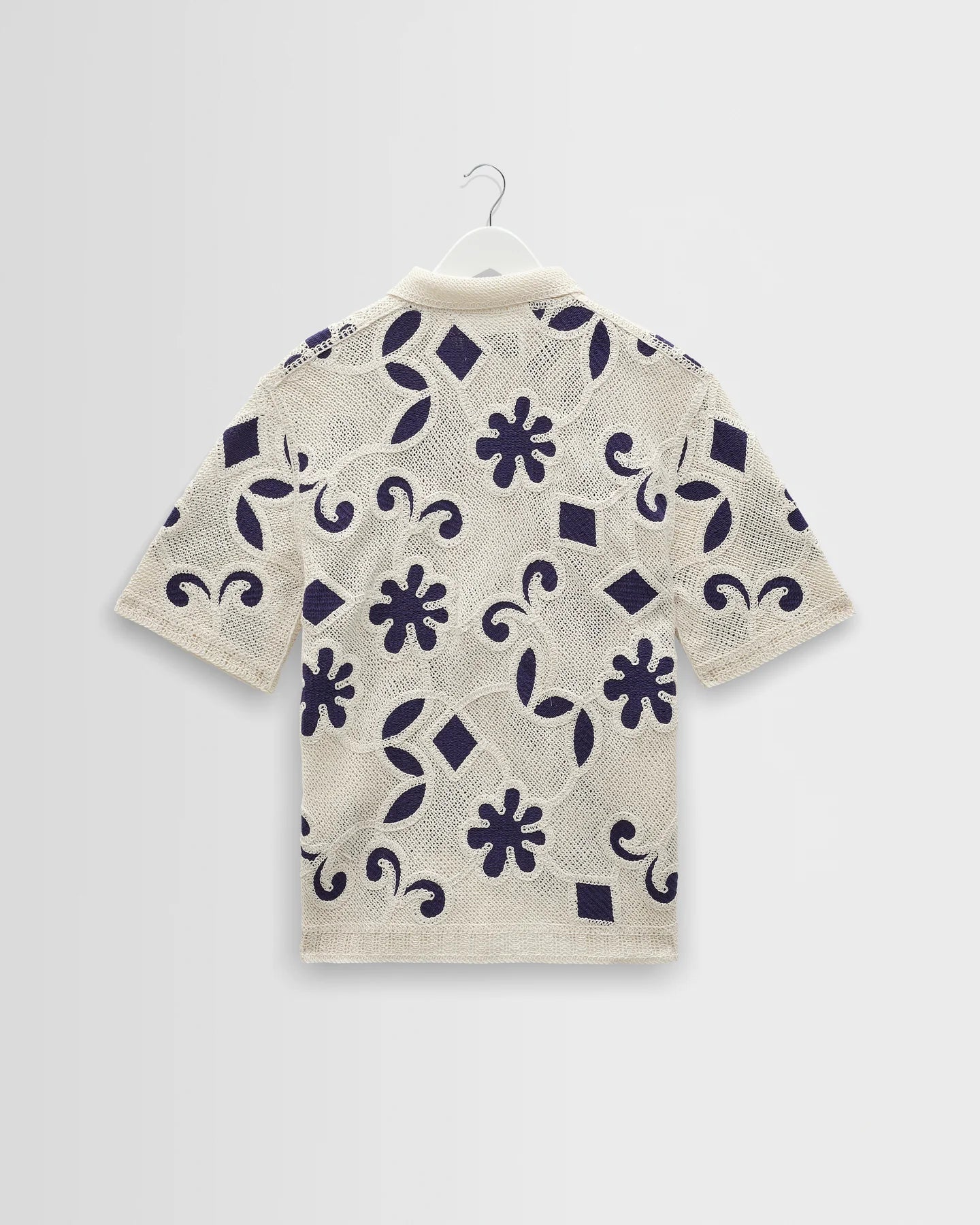WAX London, Porto Doodle Crochet Knitted Shirt, Ecru & Navy