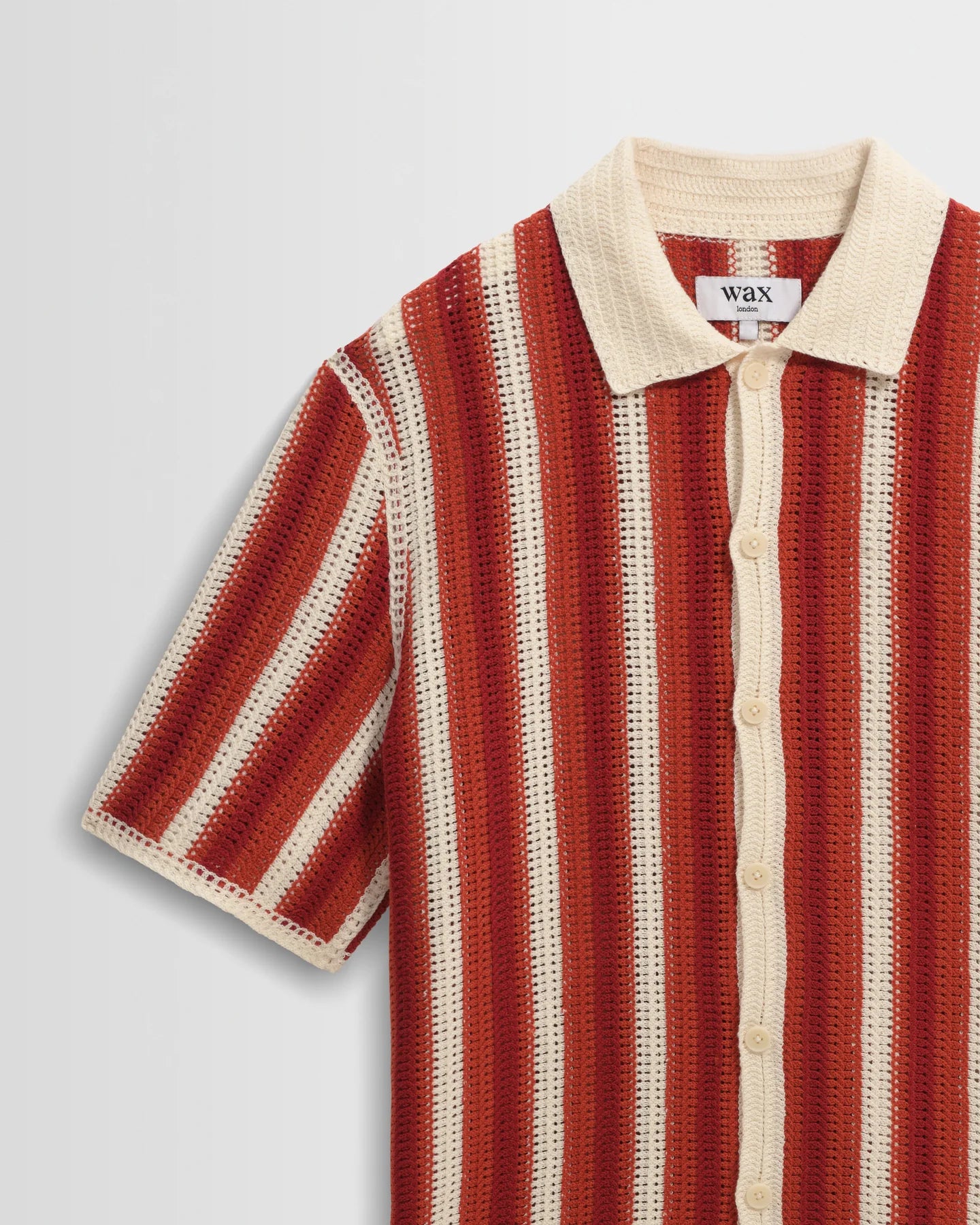 WAX London, Porto Stripe Crochet Knitted Shirt, Ecru & Orange