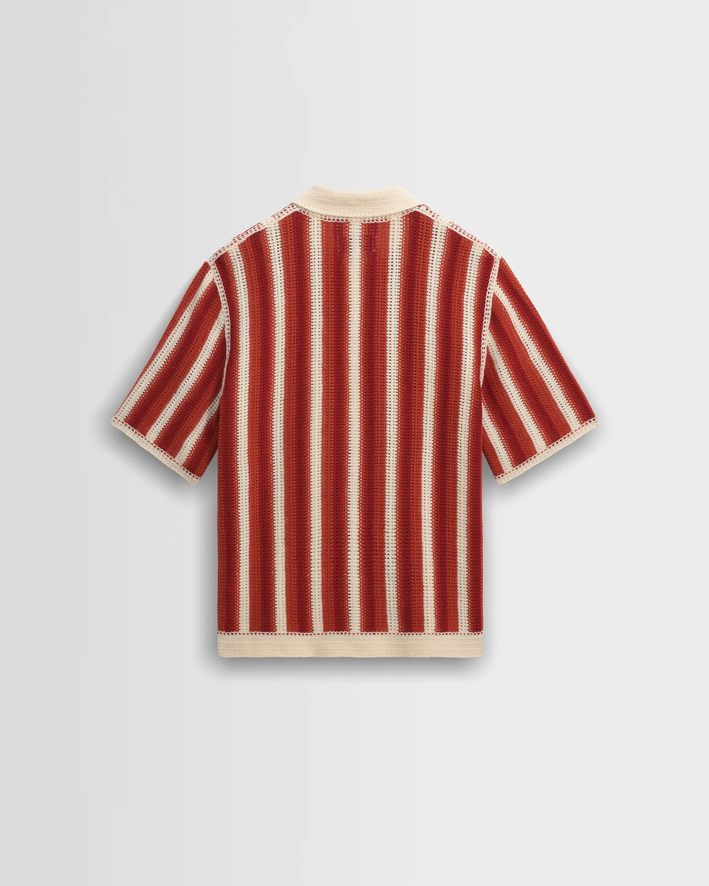 WAX London, Porto Stripe Crochet Knitted Shirt, Ecru & Orange