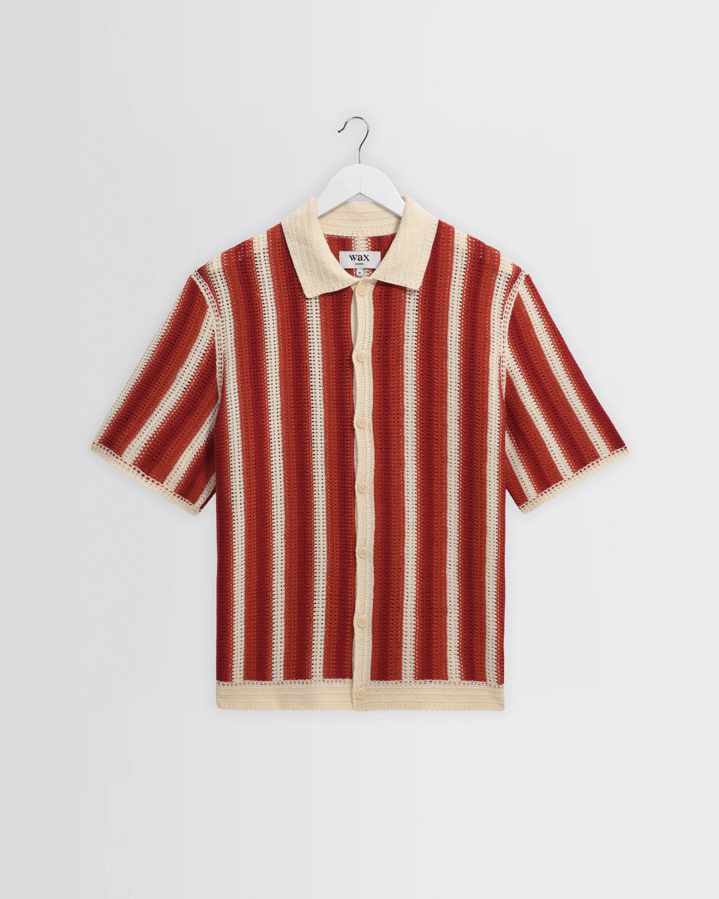 WAX London, Porto Stripe Crochet Knitted Shirt, Ecru & Orange