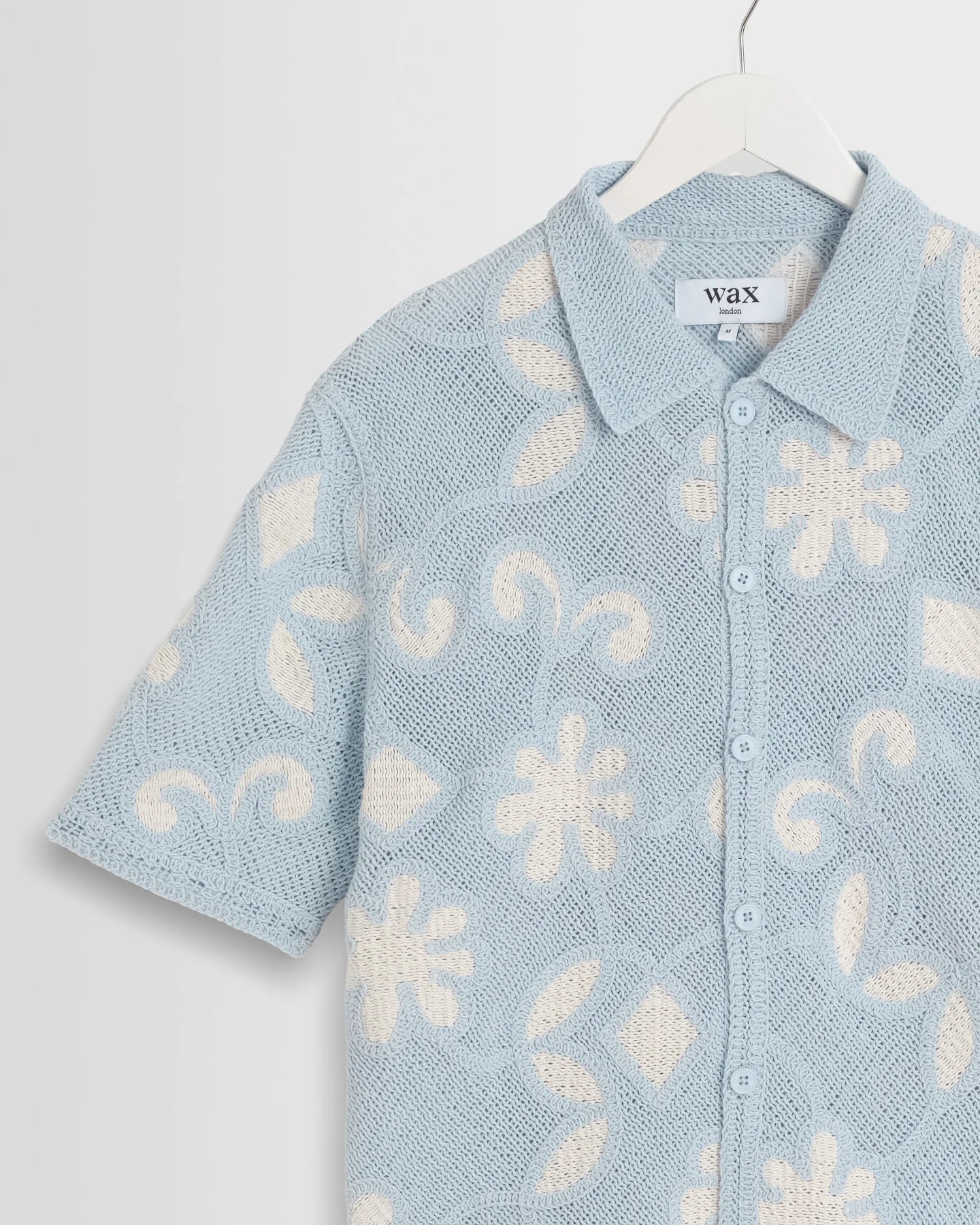 WAX London, Porto Doodle Crochet Knitted Shirt, Blue