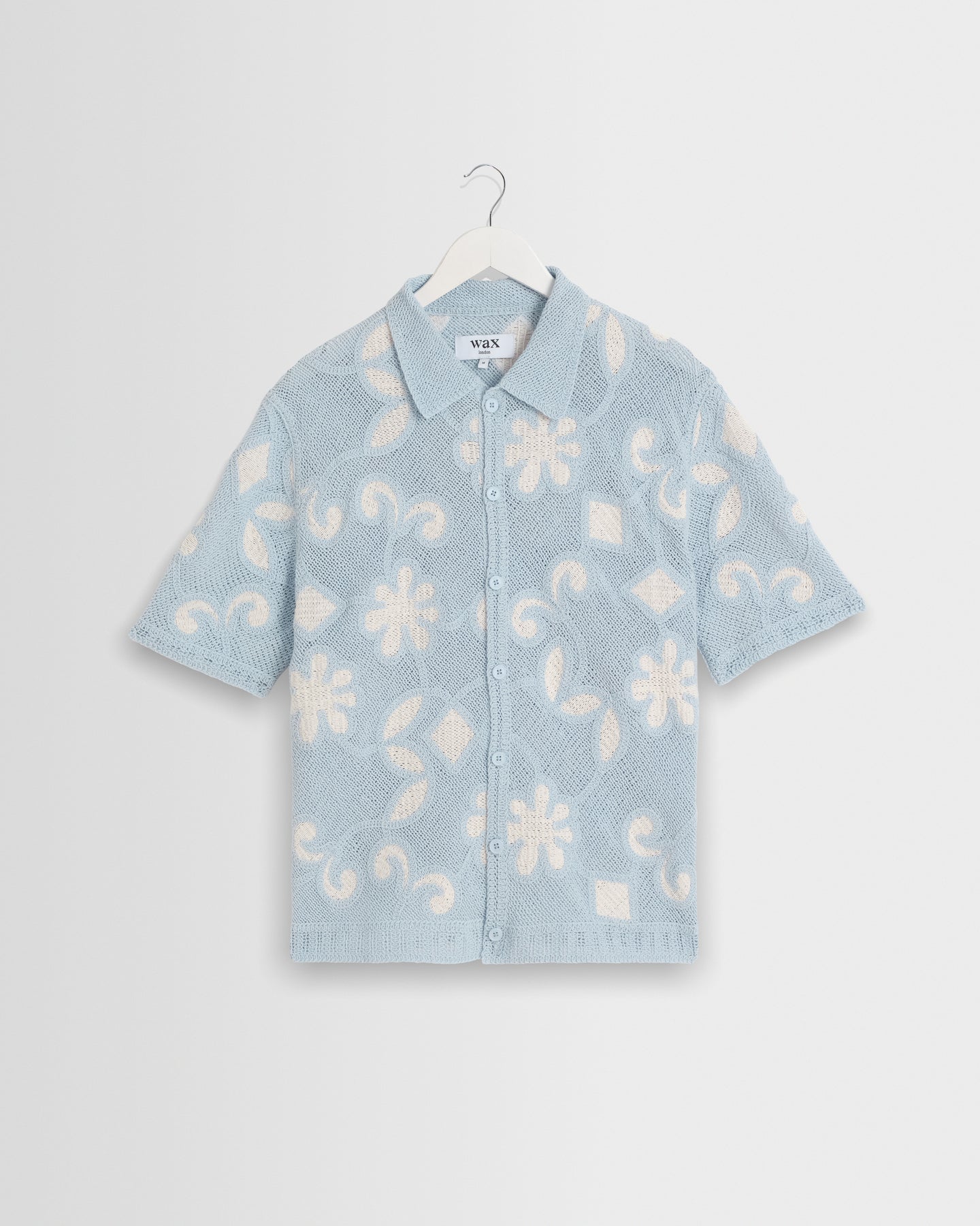 WAX London, Porto Doodle Crochet Knitted Shirt, Blue