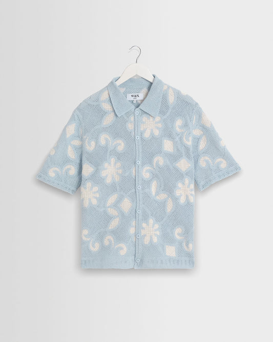 WAX London, Porto Doodle Crochet Knitted Shirt, Blue
