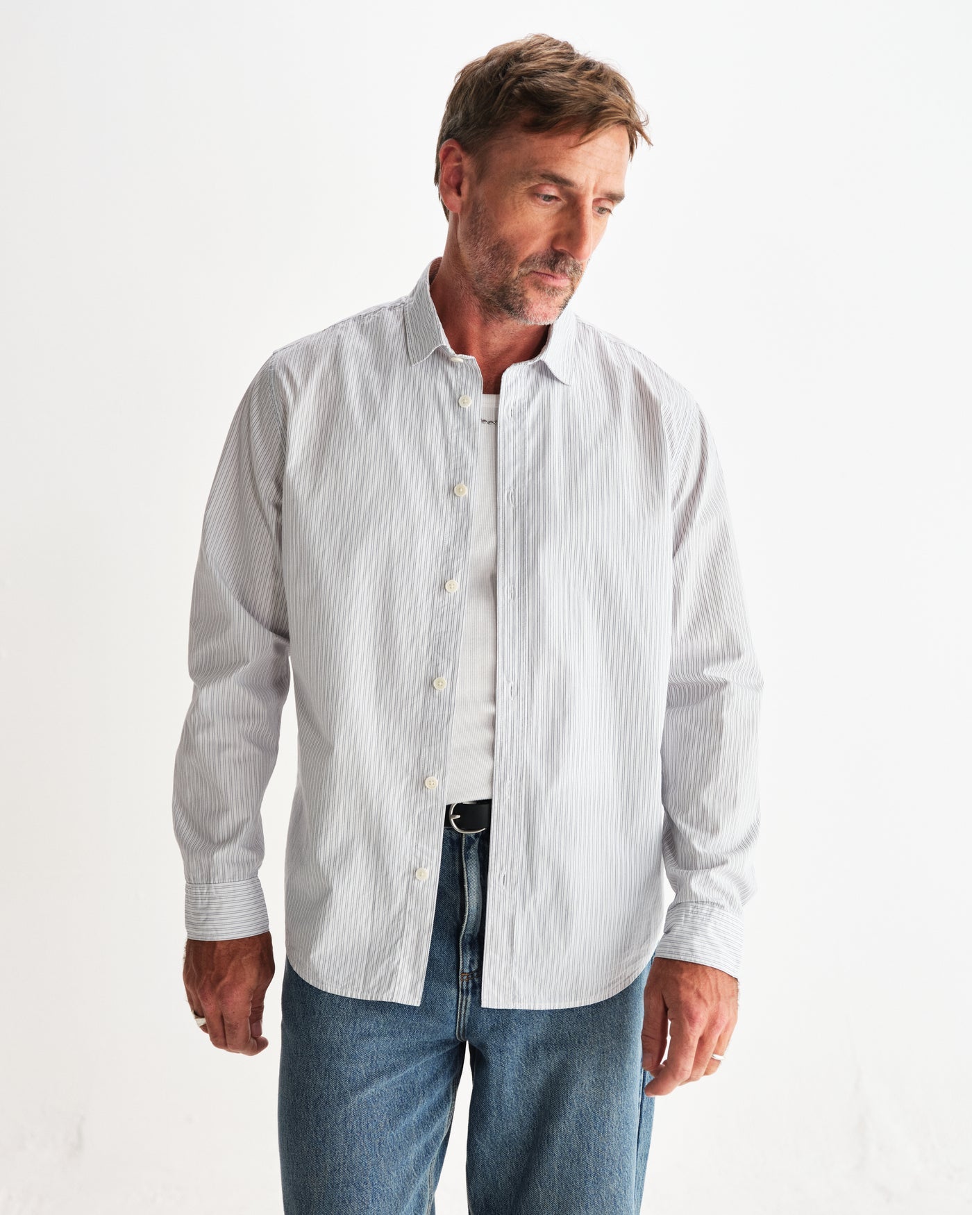 WAX London, Shelly Fine Stripe Poplin Shirt, Ecru And Blue