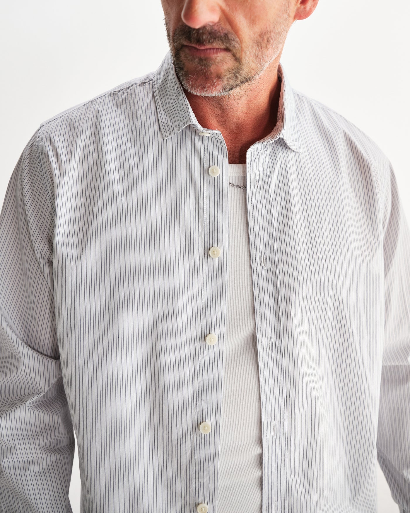 WAX London, Shelly Fine Stripe Poplin Shirt, Ecru And Blue