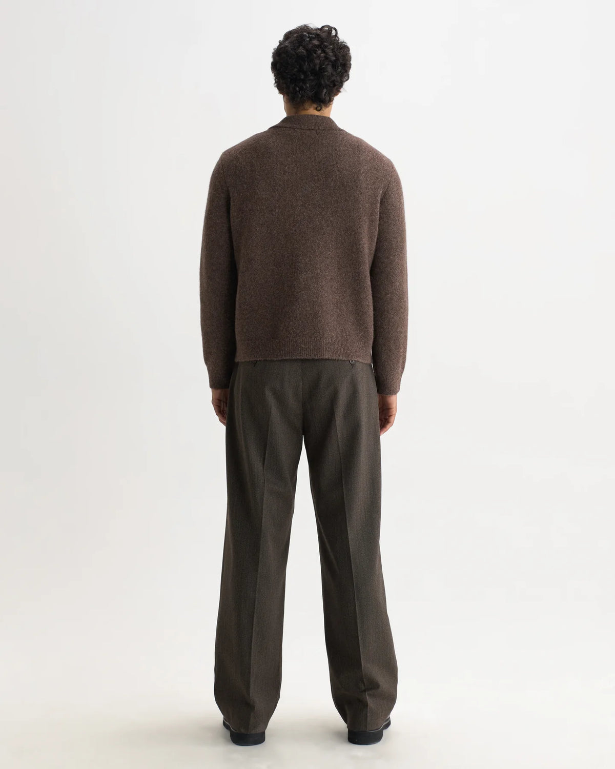 WAX London, Tristan Fluffy Long-Sleeve Knitted Polo, Brown
