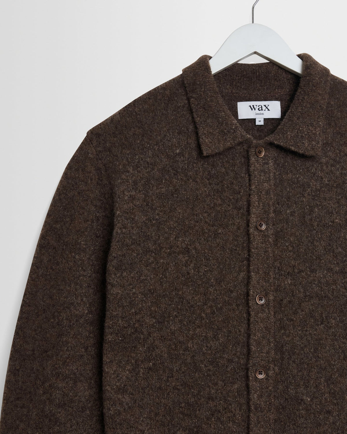 WAX London, Tristan Fluffy Long-Sleeve Knitted Polo, Brown