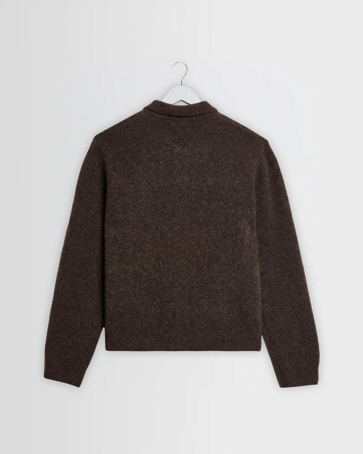 WAX London, Tristan Fluffy Long-Sleeve Knitted Polo, Brown