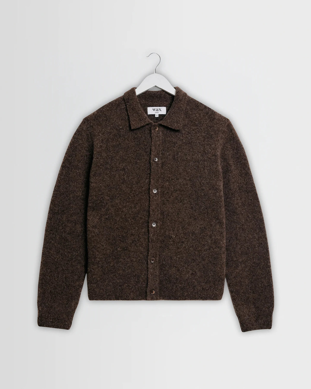 WAX London, Tristan Fluffy Long-Sleeve Knitted Polo, Brown