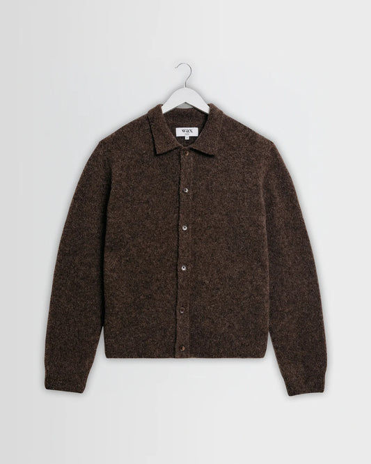 WAX London, Tristan Fluffy Long-Sleeve Knitted Polo, Brown