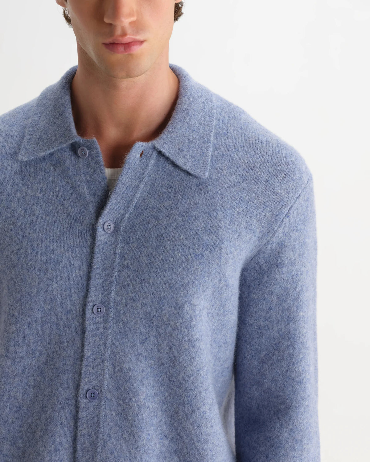 WAX London, Tristan Fluffy Long-Sleeve Knitted Polo, Blue