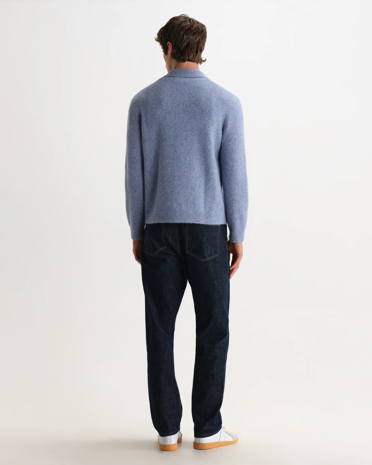 WAX London, Tristan Fluffy Long-Sleeve Knitted Polo, Blue