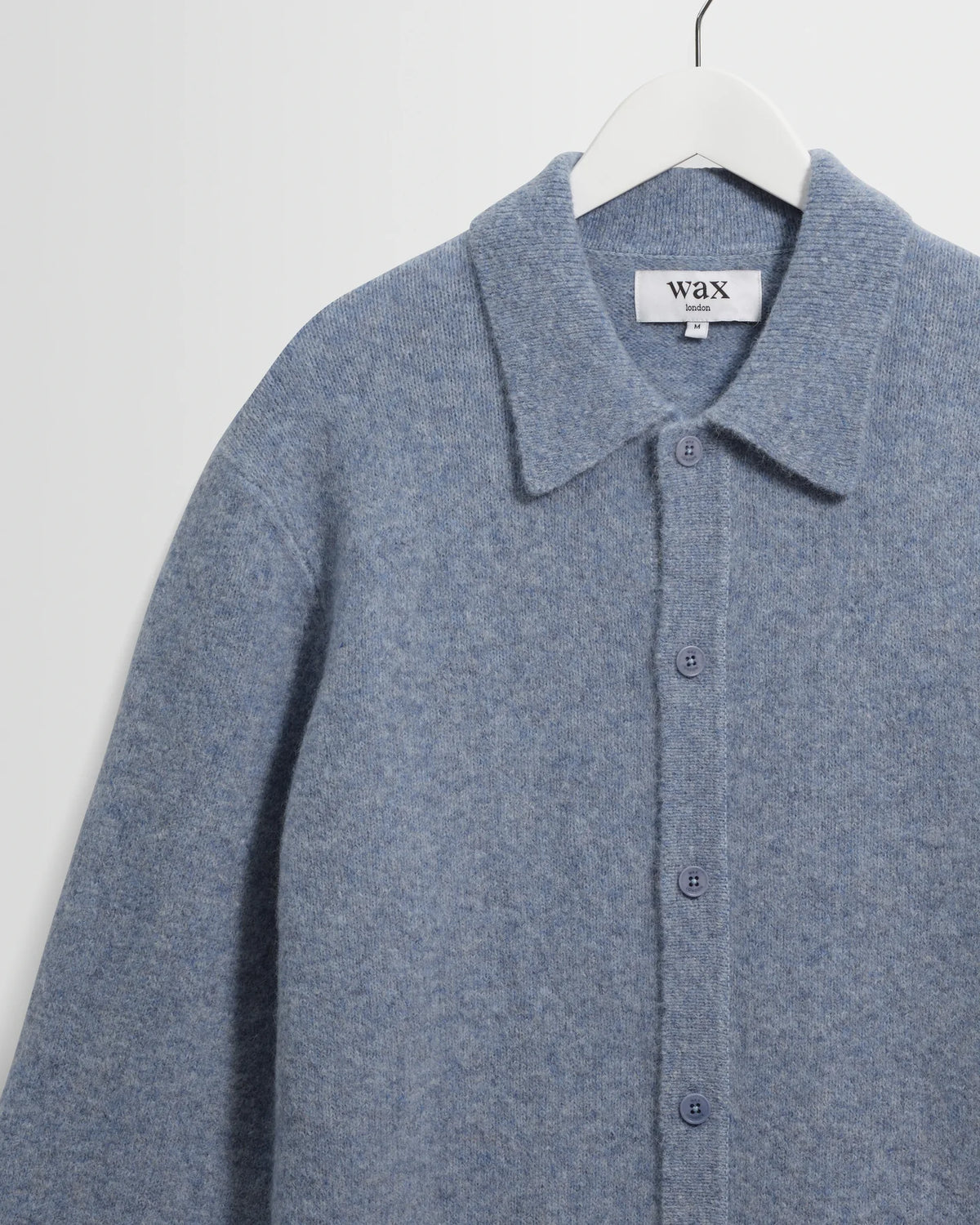 WAX London, Tristan Fluffy Long-Sleeve Knitted Polo, Blue