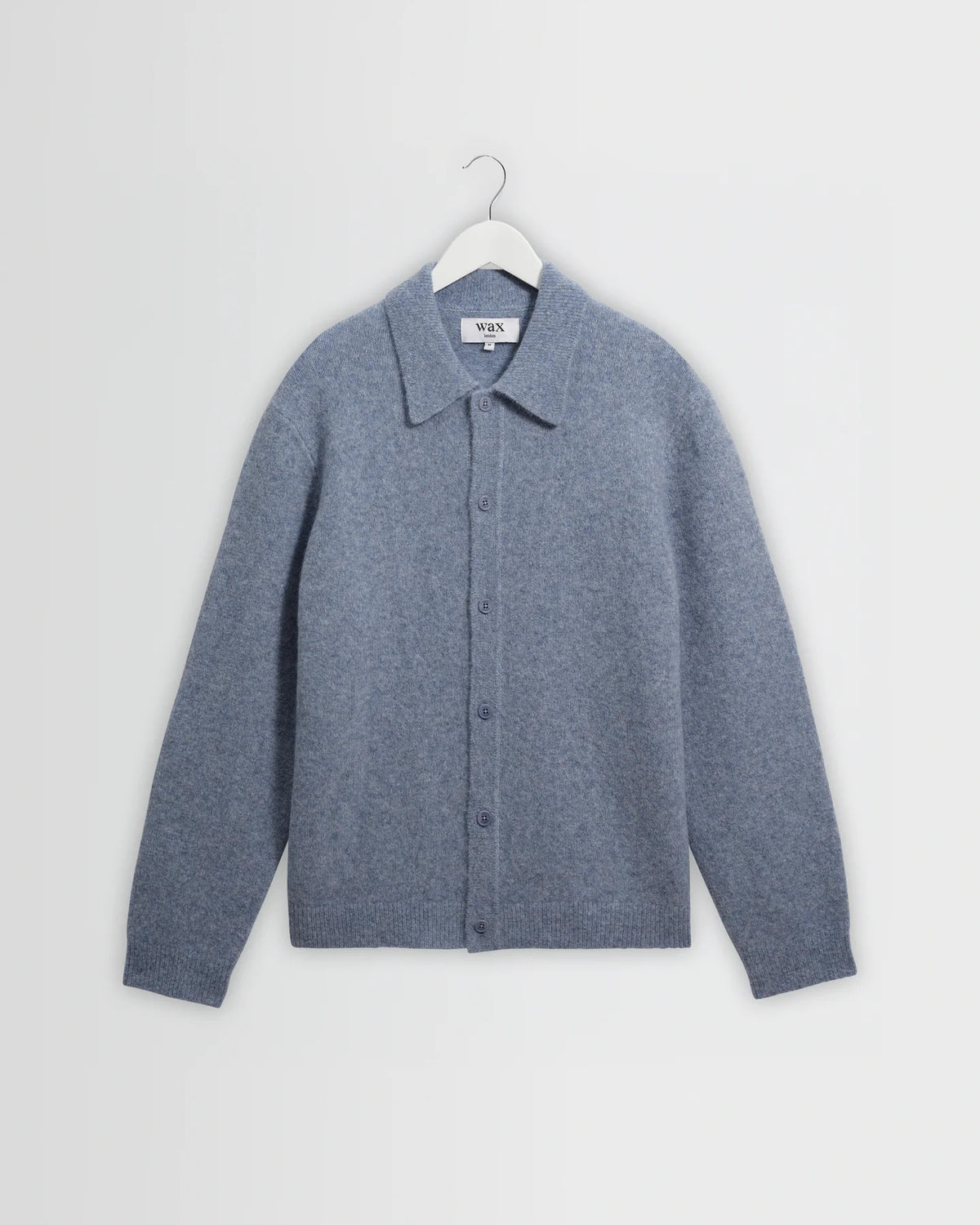 WAX London, Tristan Fluffy Long-Sleeve Knitted Polo, Blue