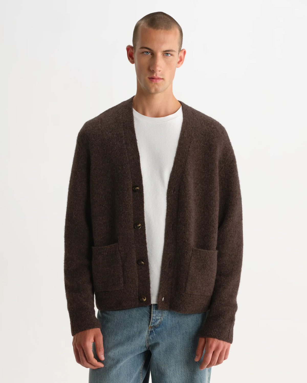 WAX London, Walker Fluffy Wool Knit Cardigan, Brown