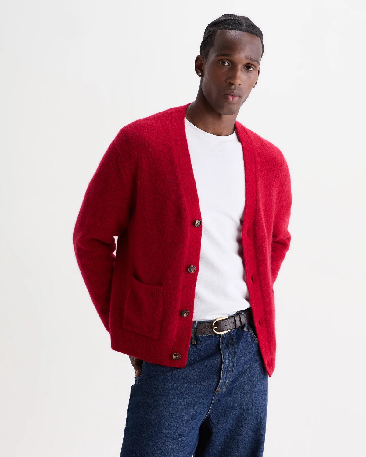 WAX London, Walker Fluffy Wool Knit Cardigan, Red