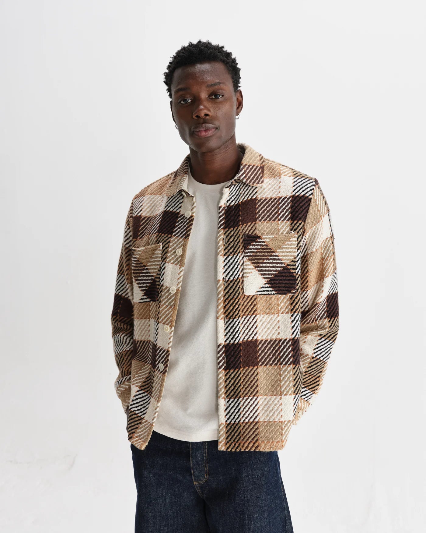 WAX London, Whiting Overshirt, Natural And Brown Pike Check
