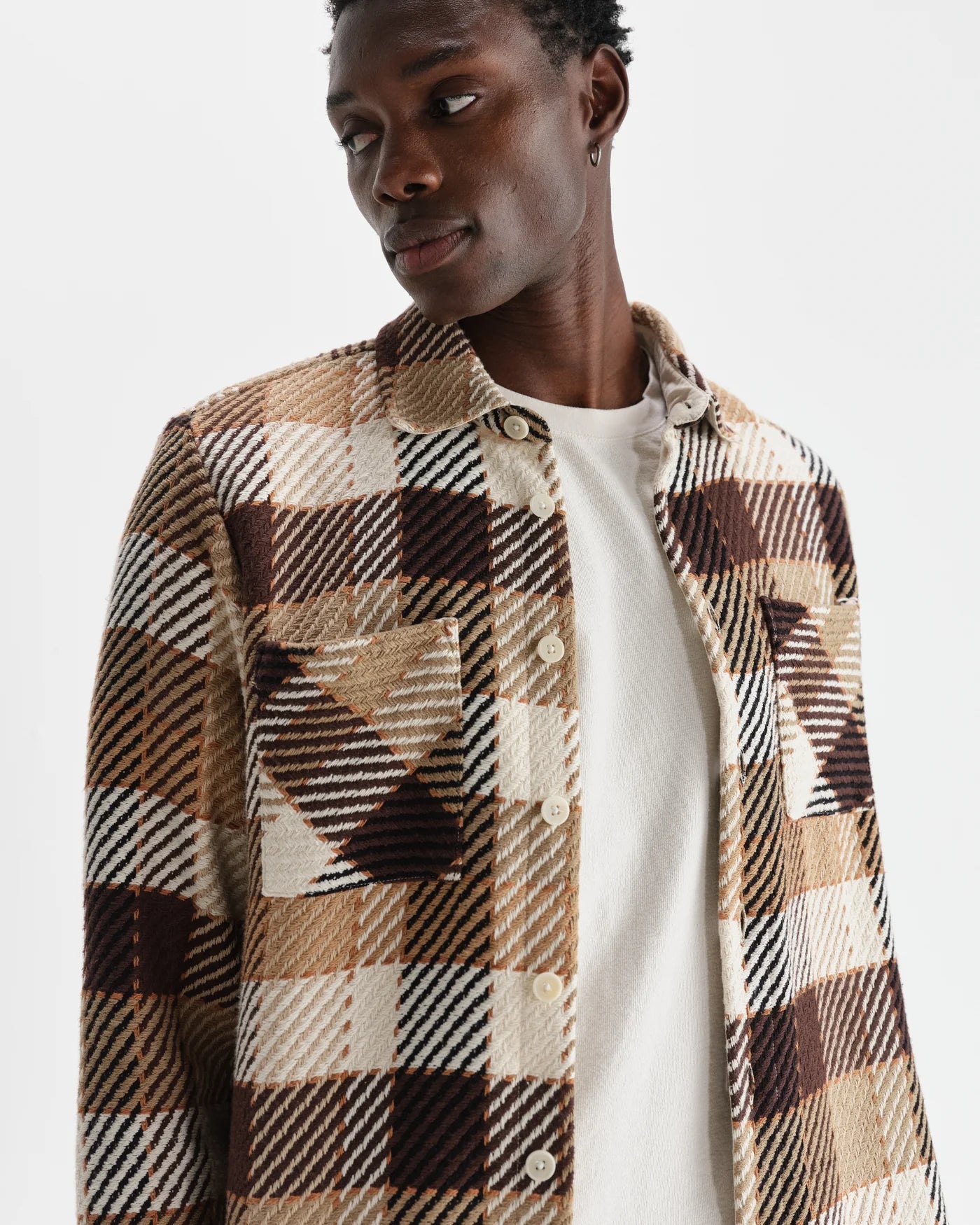 WAX London, Whiting Overshirt, Natural And Brown Pike Check
