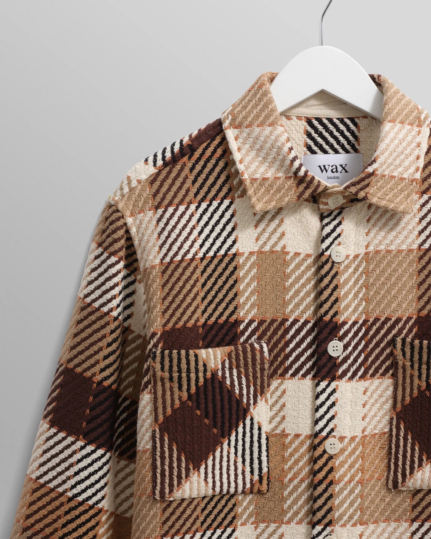WAX London, Whiting Overshirt, Natural And Brown Pike Check